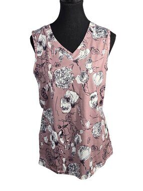 NWOT | Mauve Pink Abstract Scribble Floral V-Neck Tank Top Sleeveless | Small